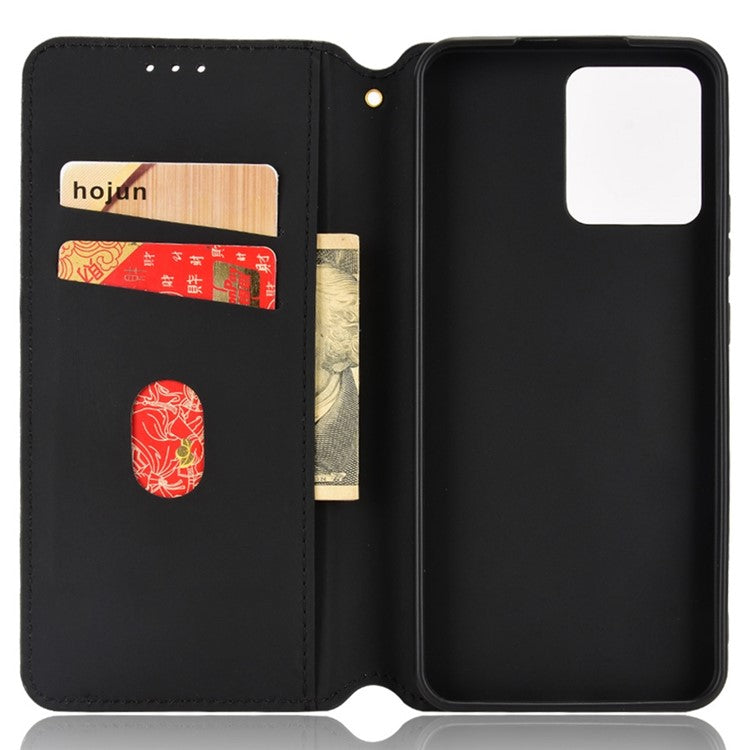 For Realme C30 4G Magnetic Auto-absorbed Stand Wallet Phone Case PU Leather Imprinting Rhombus Pattern Inner TPU Cover - Red