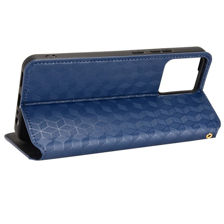 For Realme C30 4G Magnetic Auto-absorbed Stand Wallet Phone Case PU Leather Imprinting Rhombus Pattern Inner TPU Cover - Blue