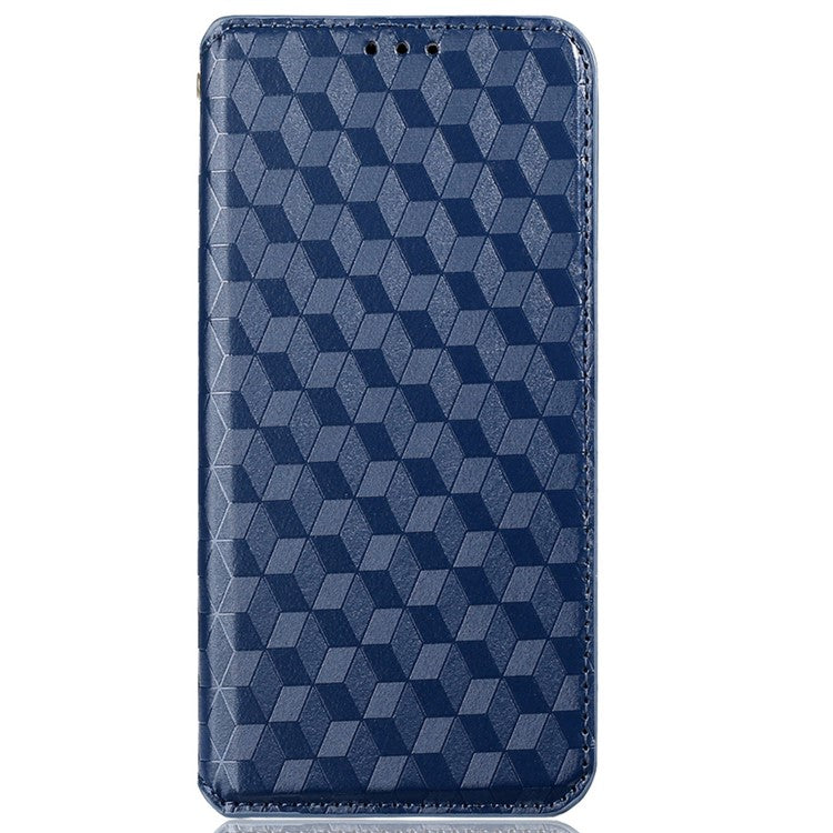 For Realme C30 4G Magnetic Auto-absorbed Stand Wallet Phone Case PU Leather Imprinting Rhombus Pattern Inner TPU Cover - Blue