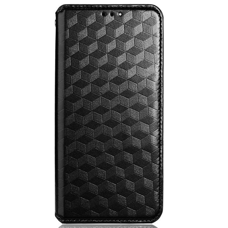 For Realme C30 4G Magnetic Auto-absorbed Stand Wallet Phone Case PU Leather Imprinting Rhombus Pattern Inner TPU Cover - Black