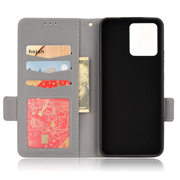 Litchi Texture PU Leather Case for Realme C30 4G, Side Magnetic Clasp Wallet Stand Protective Phone Cover - Grey