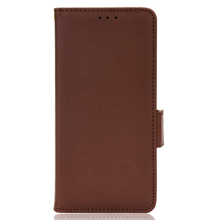 Litchi Texture PU Leather Case for Realme C30 4G, Side Magnetic Clasp Wallet Stand Protective Phone Cover - Brown