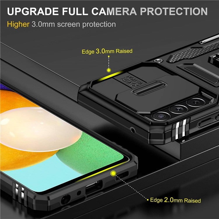 For Samsung Galaxy A52 4G / 5G / A52s 5G Anti-scratch Phone Case Slide Camera Cover PC + TPU Ring Kickstand Cell Phone Shell - Black