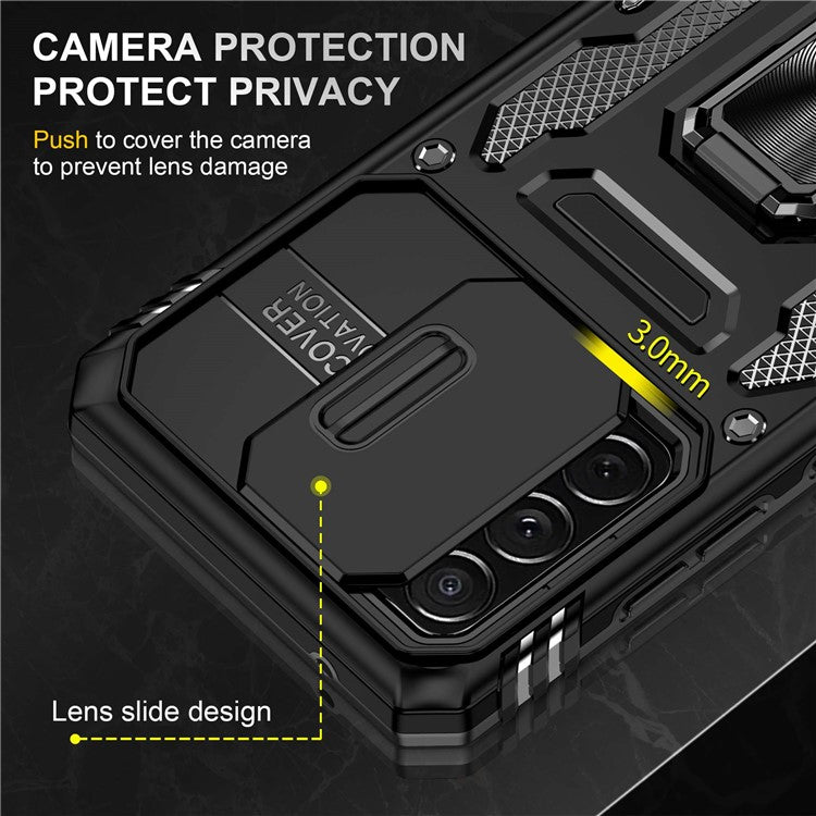 For Samsung Galaxy A52 4G / 5G / A52s 5G Anti-scratch Phone Case Slide Camera Cover PC + TPU Ring Kickstand Cell Phone Shell - Black
