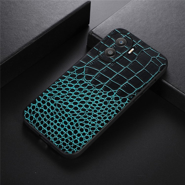 For Honor X40i 5G Shockproof Phone Case Crocodile Texture Genuine Cowhide Leather Coating Protective Phone Back Cover - Green