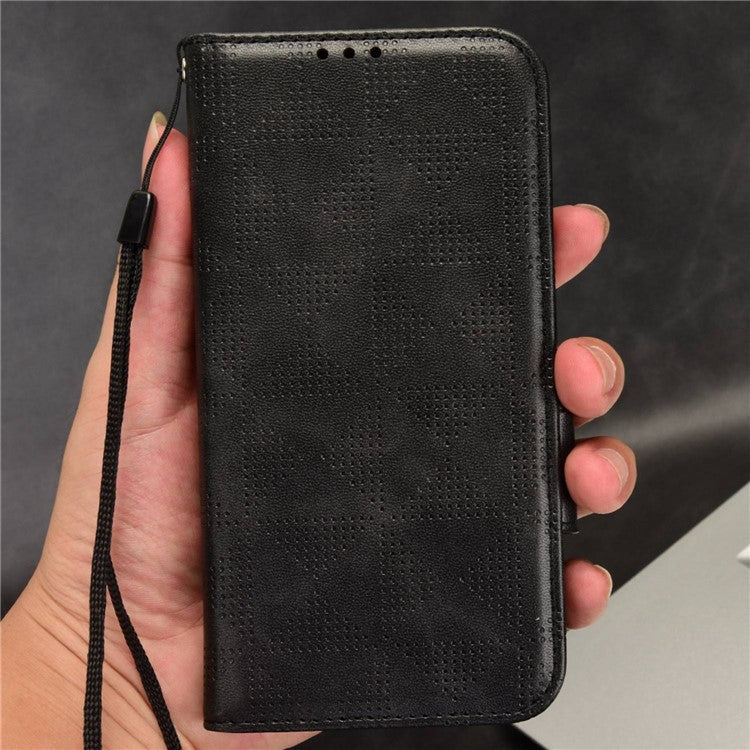 For Oppo A57 (2022) 5G / A77 5G / OnePlus Nord N300 5G / Realme Narzo 50 5G / V23 5G Anti-scratch Phone Case Triangle Pattern Imprinted Magnetic PU Leather Flip Wallet Cover Stand - Black