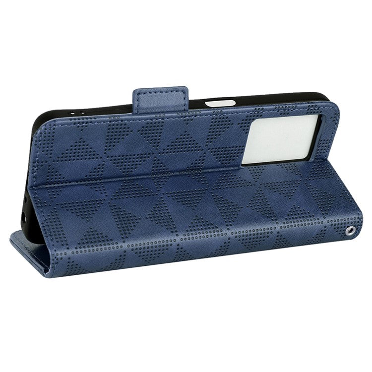 For Oppo A57 (2022) 5G / A77 5G / OnePlus Nord N300 5G / Realme Narzo 50 5G / V23 5G Anti-scratch Phone Case Triangle Pattern Imprinted Magnetic PU Leather Flip Wallet Cover Stand - Blue