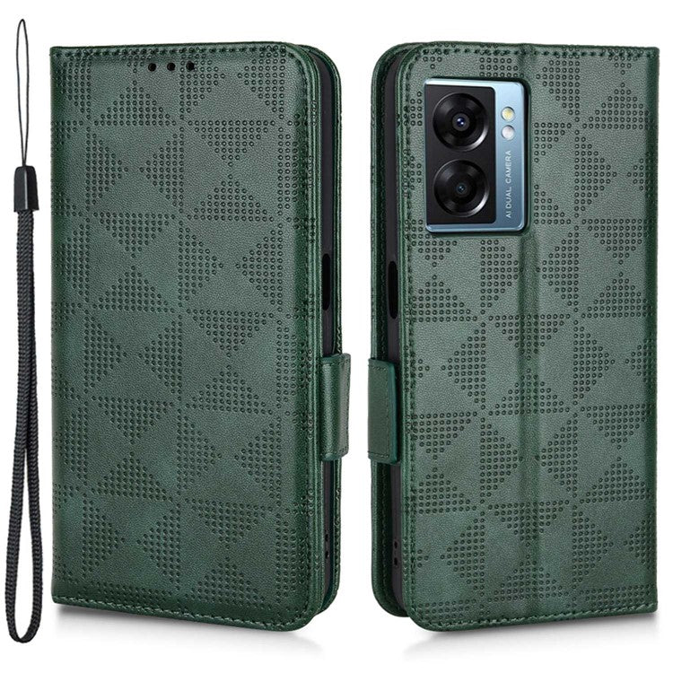 For Oppo A57 (2022) 5G / A77 5G / OnePlus Nord N300 5G / Realme Narzo 50 5G / V23 5G Anti-scratch Phone Case Triangle Pattern Imprinted Magnetic PU Leather Flip Wallet Cover Stand - Green