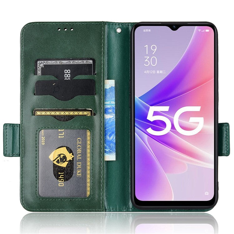 For Oppo A57 (2022) 5G / A77 5G / OnePlus Nord N300 5G / Realme Narzo 50 5G / V23 5G Anti-scratch Phone Case Triangle Pattern Imprinted Magnetic PU Leather Flip Wallet Cover Stand - Green