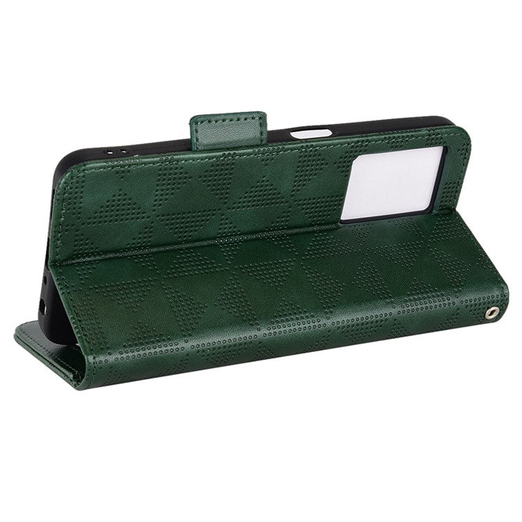 For Oppo A57 (2022) 5G / A77 5G / OnePlus Nord N300 5G / Realme Narzo 50 5G / V23 5G Anti-scratch Phone Case Triangle Pattern Imprinted Magnetic PU Leather Flip Wallet Cover Stand - Green