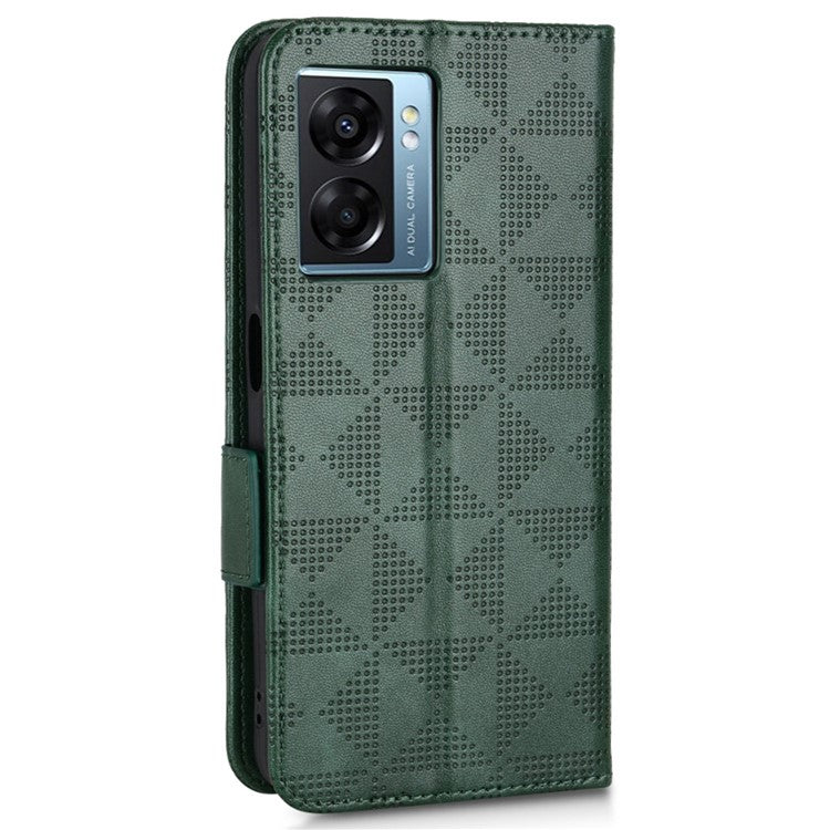 For Oppo A57 (2022) 5G / A77 5G / OnePlus Nord N300 5G / Realme Narzo 50 5G / V23 5G Anti-scratch Phone Case Triangle Pattern Imprinted Magnetic PU Leather Flip Wallet Cover Stand - Green