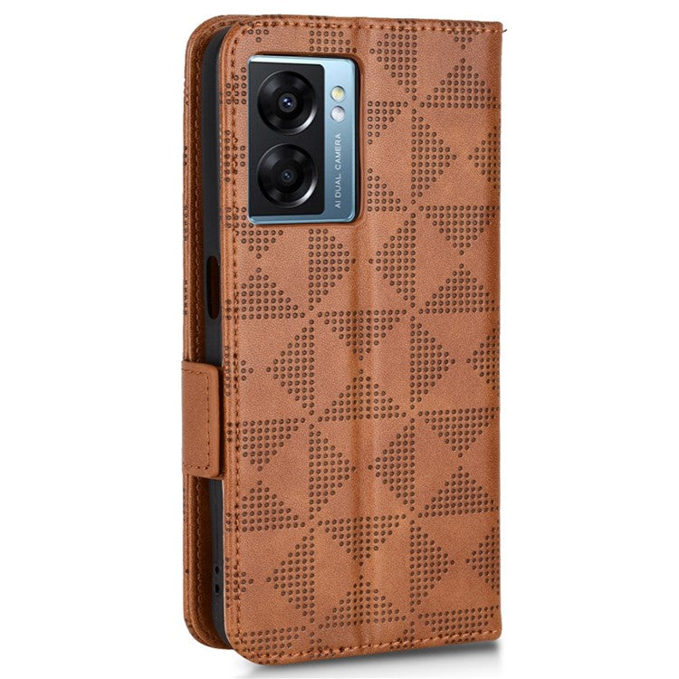 For Oppo A57 (2022) 5G / A77 5G / OnePlus Nord N300 5G / Realme Narzo 50 5G / V23 5G Anti-scratch Phone Case Triangle Pattern Imprinted Magnetic PU Leather Flip Wallet Cover Stand - Brown