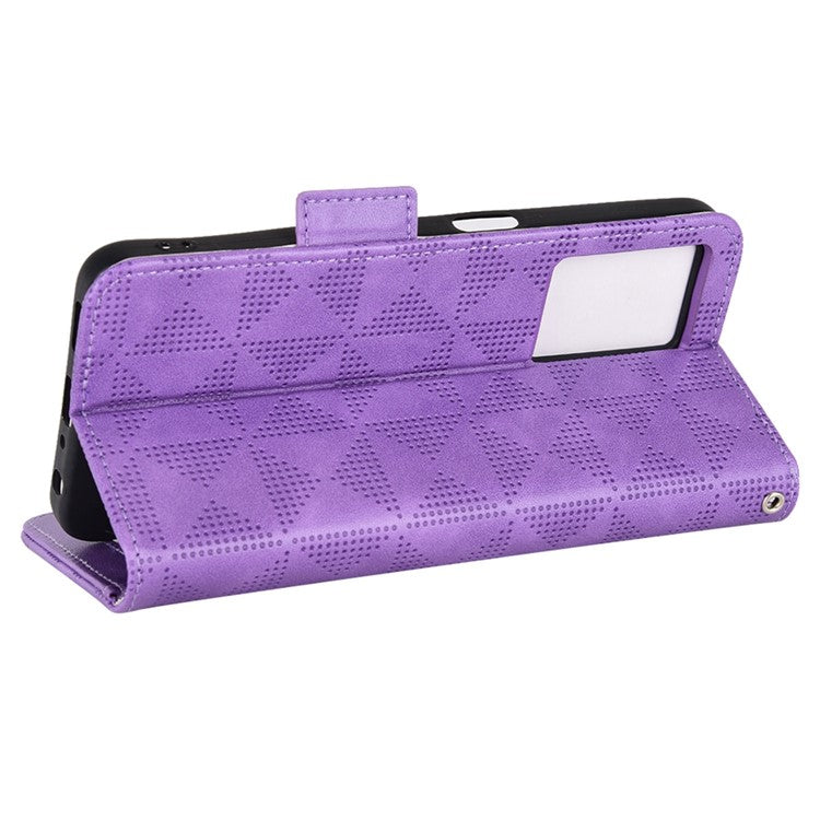 For Oppo A57 (2022) 5G / A77 5G / OnePlus Nord N300 5G / Realme Narzo 50 5G / V23 5G Anti-scratch Phone Case Triangle Pattern Imprinted Magnetic PU Leather Flip Wallet Cover Stand - Purple