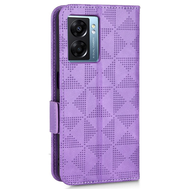 For Oppo A57 (2022) 5G / A77 5G / OnePlus Nord N300 5G / Realme Narzo 50 5G / V23 5G Anti-scratch Phone Case Triangle Pattern Imprinted Magnetic PU Leather Flip Wallet Cover Stand - Purple