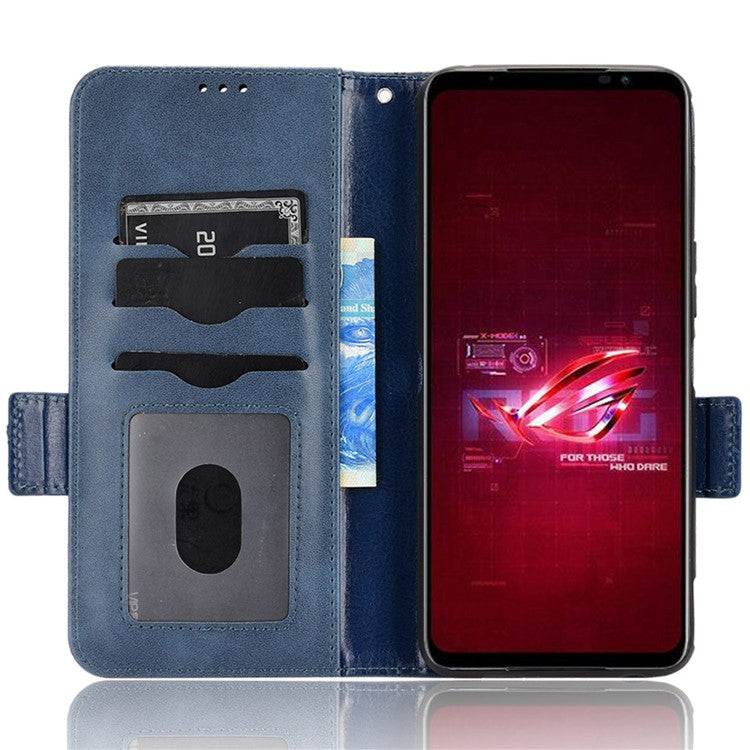 For Asus ROG Phone 6 5G Shockproof PU Leather Phone Case Triangle Pattern Imprinted Magnetic Flip Wallet Cover Stand with Strap - Blue