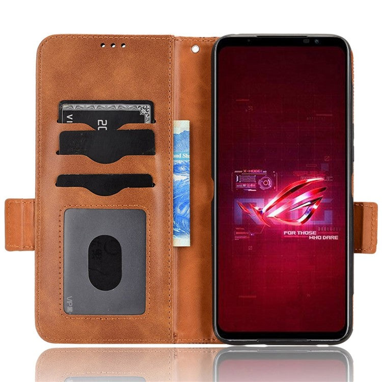 For Asus ROG Phone 6 5G Shockproof PU Leather Phone Case Triangle Pattern Imprinted Magnetic Flip Wallet Cover Stand with Strap - Brown