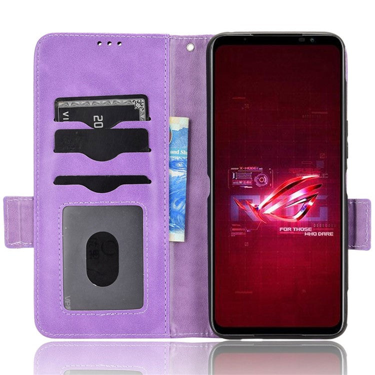 For Asus ROG Phone 6 5G Shockproof PU Leather Phone Case Triangle Pattern Imprinted Magnetic Flip Wallet Cover Stand with Strap - Purple