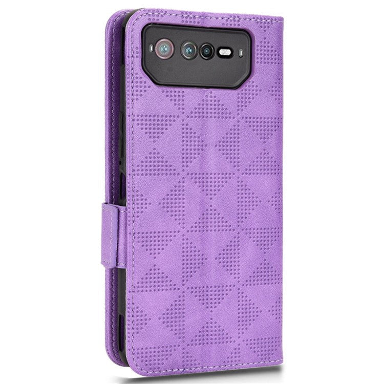 For Asus ROG Phone 6 5G Shockproof PU Leather Phone Case Triangle Pattern Imprinted Magnetic Flip Wallet Cover Stand with Strap - Purple
