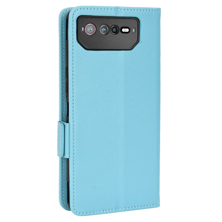 For Asus ROG Phone 6 5G / Phone 6 Pro 5G PU Leather Dual Magnetic Clasp Flip Cover Stand Feature Litchi Texture Wallet Purse Case - Baby Blue