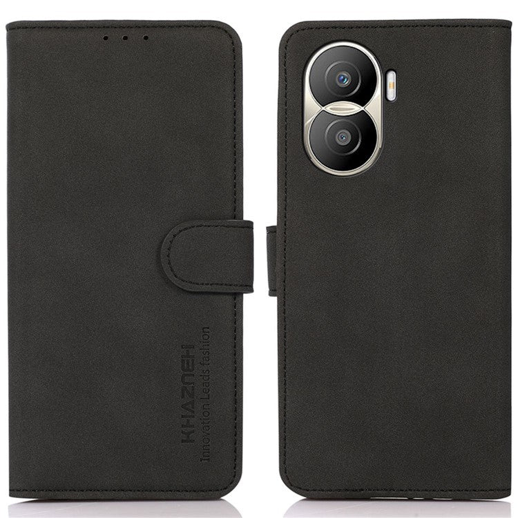 KHAZNEH For Honor X40i 5G Textured PU Leather Phone Drop-proof Case Magnetic Clasp Stand Wallet Cover - Black
