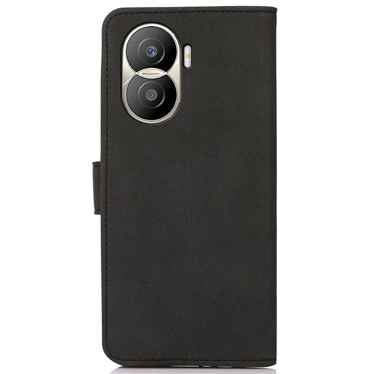 KHAZNEH For Honor X40i 5G Textured PU Leather Phone Drop-proof Case Magnetic Clasp Stand Wallet Cover - Black