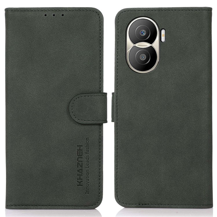 KHAZNEH For Honor X40i 5G Textured PU Leather Phone Drop-proof Case Magnetic Clasp Stand Wallet Cover - Green
