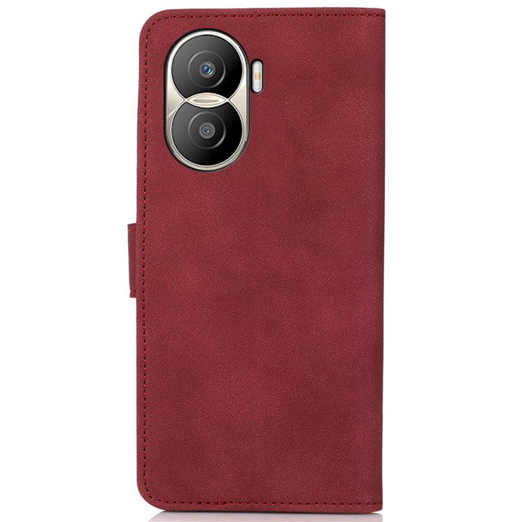 KHAZNEH For Honor X40i 5G Textured PU Leather Phone Drop-proof Case Magnetic Clasp Stand Wallet Cover - Red