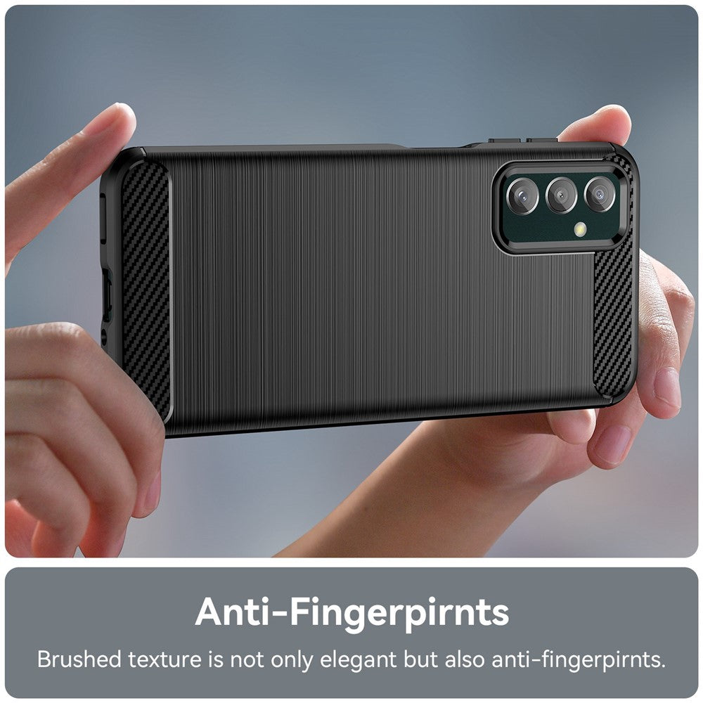 For Samsung Galaxy M13 4G / M13 (India) 4G / F13 4G / M23 5G / F23 5G Carbon Fiber Texture Soft TPU Case Drop-proof Brushed Phone Cover - Black