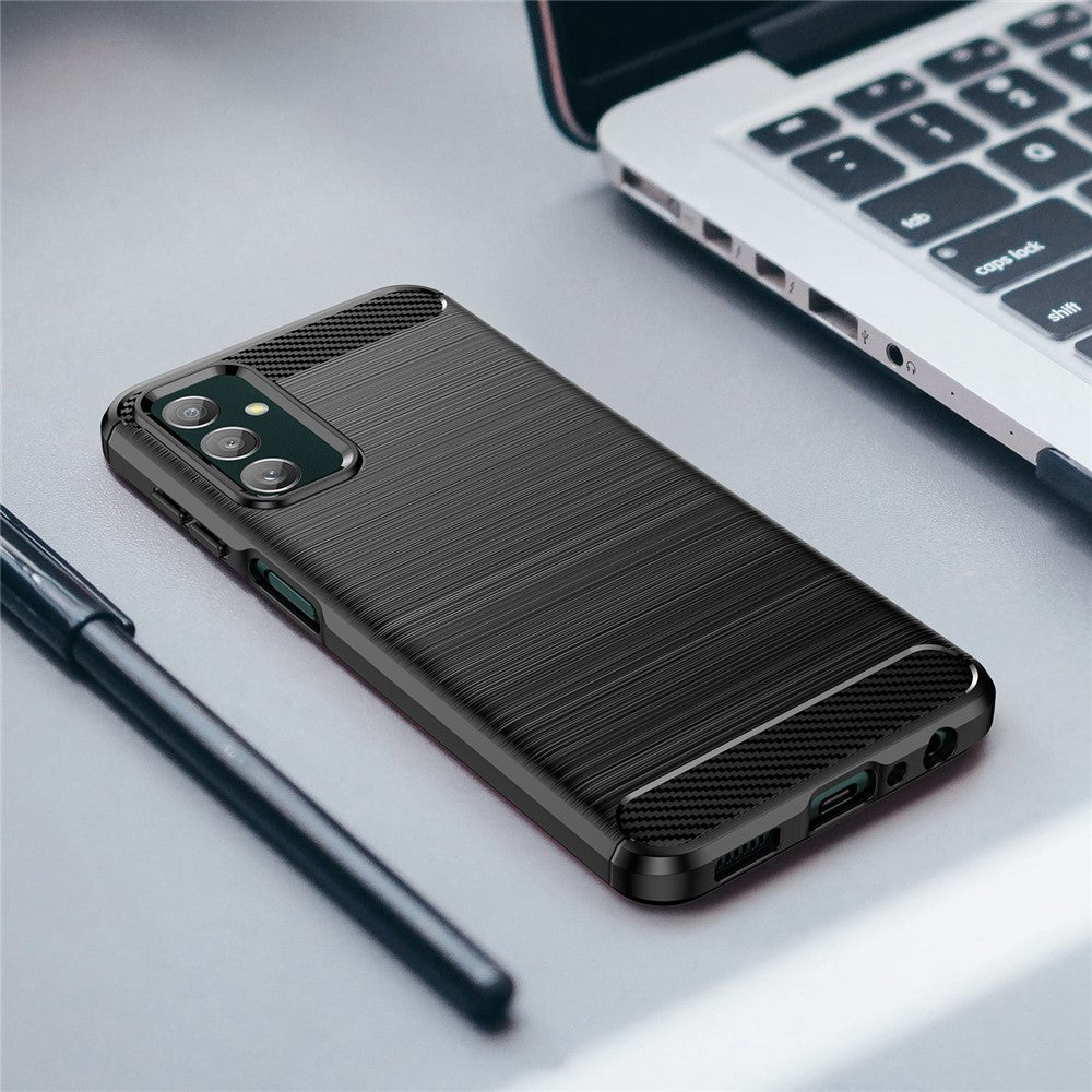 For Samsung Galaxy M13 4G / M13 (India) 4G / F13 4G / M23 5G / F23 5G Carbon Fiber Texture Soft TPU Case Drop-proof Brushed Phone Cover - Black