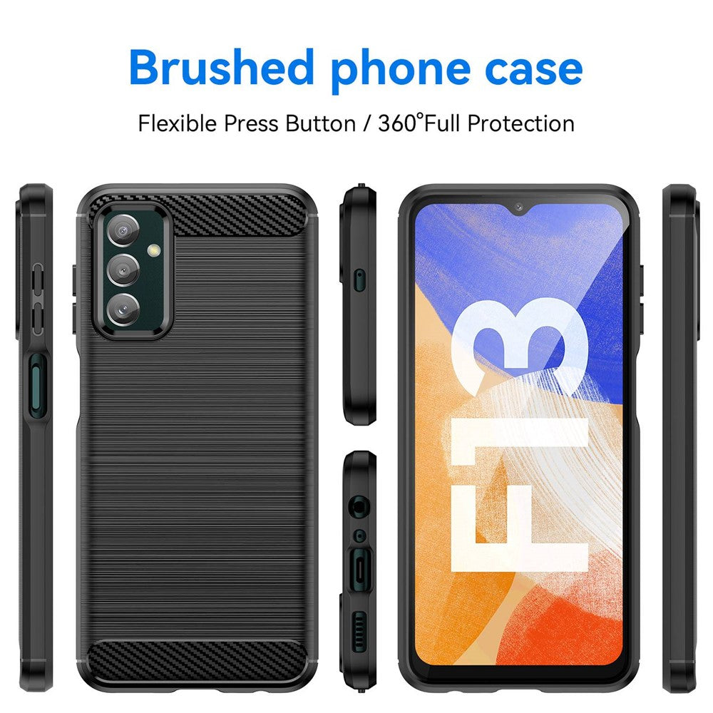 For Samsung Galaxy M13 4G / M13 (India) 4G / F13 4G / M23 5G / F23 5G Carbon Fiber Texture Soft TPU Case Drop-proof Brushed Phone Cover - Black