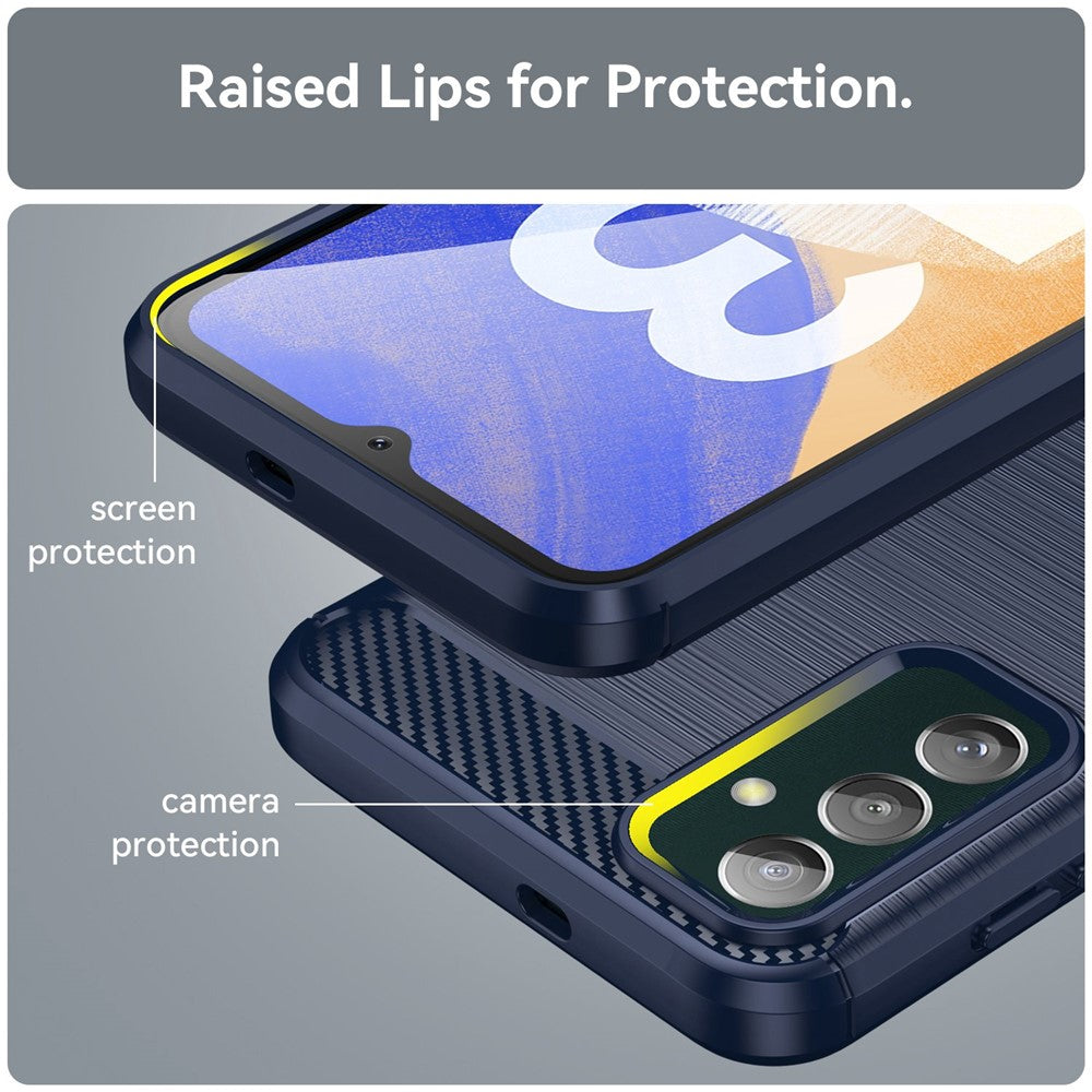 For Samsung Galaxy M13 4G / M13 (India) 4G / F13 4G / M23 5G / F23 5G Carbon Fiber Texture Soft TPU Case Drop-proof Brushed Phone Cover - Blue