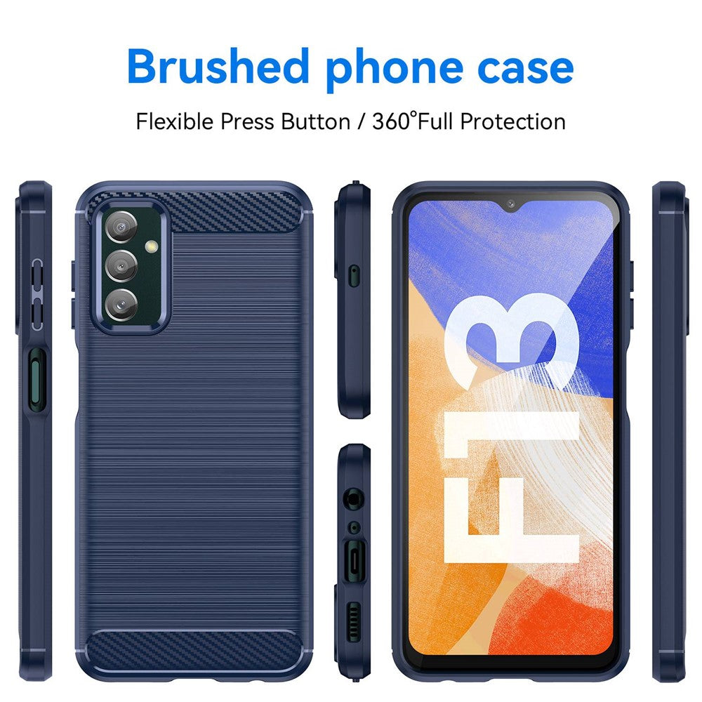 For Samsung Galaxy M13 4G / M13 (India) 4G / F13 4G / M23 5G / F23 5G Carbon Fiber Texture Soft TPU Case Drop-proof Brushed Phone Cover - Blue