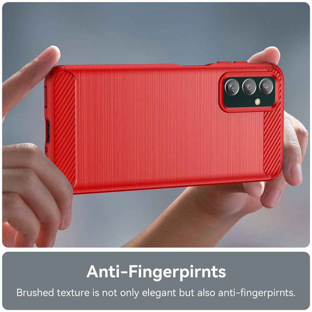 For Samsung Galaxy M13 4G / M13 (India) 4G / F13 4G / M23 5G / F23 5G Carbon Fiber Texture Soft TPU Case Drop-proof Brushed Phone Cover - Red
