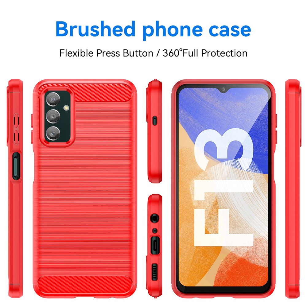 For Samsung Galaxy M13 4G / M13 (India) 4G / F13 4G / M23 5G / F23 5G Carbon Fiber Texture Soft TPU Case Drop-proof Brushed Phone Cover - Red
