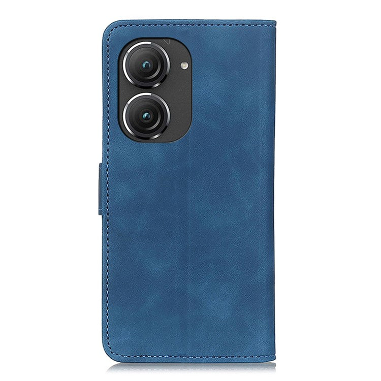 KHAZNEH for Asus Zenfone 9 5G Anti-fall PU Leather Phone Flip Wallet Case Full Protection Retro Texture Cell Phone Cover Stand - Blue