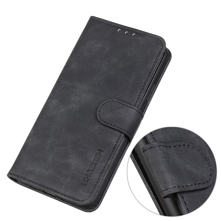 KHAZNEH for Asus ROG Phone 6 5G Drop-proof Vintage PU Leather Cover Wallet Stand Protective Phone Case - Black