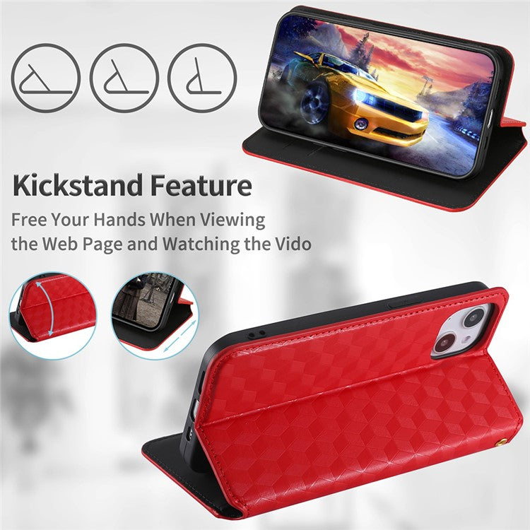 For Asus Zenfone 10 5G / 9 5G PU Leather Rhombus Pattern Imprinted Stand Case Auto Closing Magnetic Phone Wallet Cover - Red