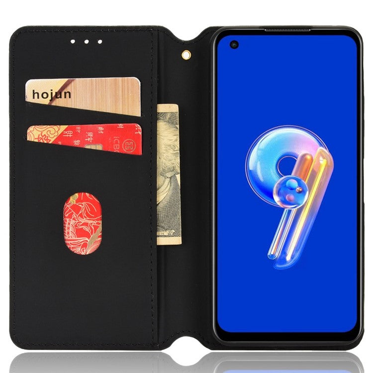 For Asus Zenfone 10 5G / 9 5G PU Leather Rhombus Pattern Imprinted Stand Case Auto Closing Magnetic Phone Wallet Cover - Blue