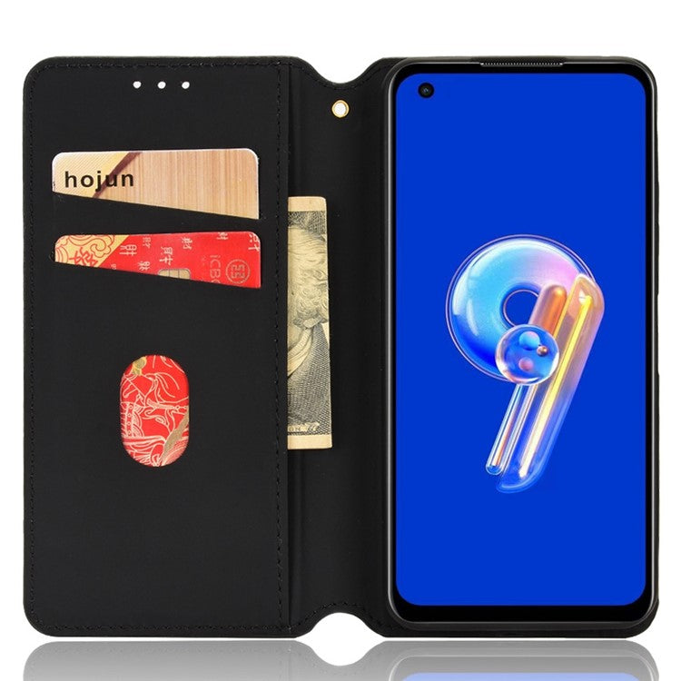 For Asus Zenfone 10 5G / 9 5G PU Leather Rhombus Pattern Imprinted Stand Case Auto Closing Magnetic Phone Wallet Cover - Purple