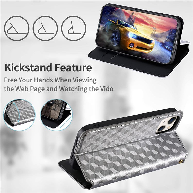 For Asus Zenfone 10 5G / 9 5G PU Leather Rhombus Pattern Imprinted Stand Case Auto Closing Magnetic Phone Wallet Cover - Silver