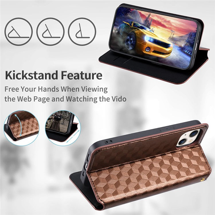 For Asus Zenfone 10 5G / 9 5G PU Leather Rhombus Pattern Imprinted Stand Case Auto Closing Magnetic Phone Wallet Cover - Brown