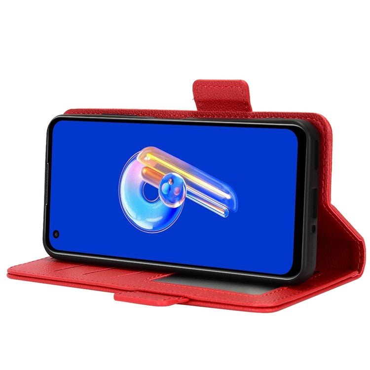 Litchi Texture Magnetic Clasp Phone Case for Asus Zenfone 10 5G / 9 5G PU Leather Foldable Stand Wallet Anti-drop Cover - Red