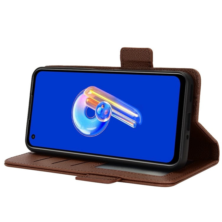 Litchi Texture Magnetic Clasp Phone Case for Asus Zenfone 10 5G / 9 5G PU Leather Foldable Stand Wallet Anti-drop Cover - Brown