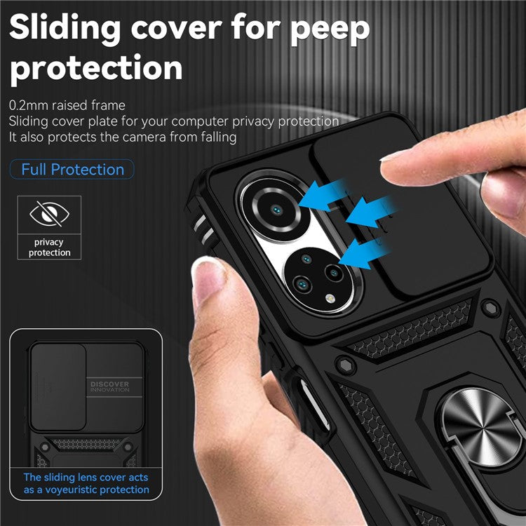 For Honor X7 4G Hard PC + Soft TPU Phone Case with Metal Ring Kickstand and Slide Camera Protector - Black