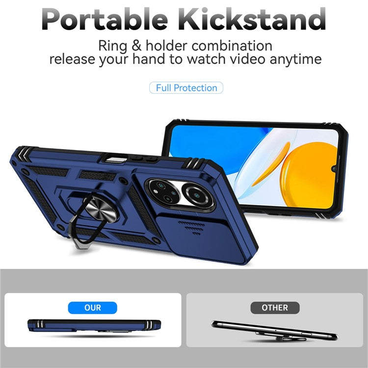 For Honor X7 4G Hard PC + Soft TPU Phone Case with Metal Ring Kickstand and Slide Camera Protector - Blue