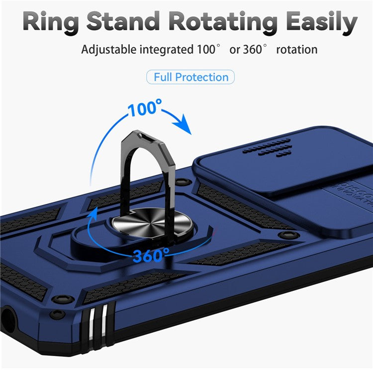 For Honor X7 4G Hard PC + Soft TPU Phone Case with Metal Ring Kickstand and Slide Camera Protector - Blue