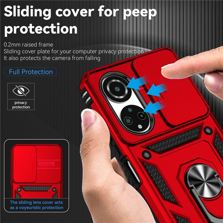 For Honor X7 4G Hard PC + Soft TPU Phone Case with Metal Ring Kickstand and Slide Camera Protector - Red