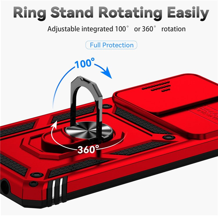For Honor X7 4G Hard PC + Soft TPU Phone Case with Metal Ring Kickstand and Slide Camera Protector - Red