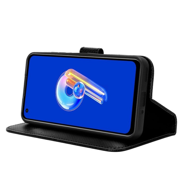 For Asus Zenfone 10 5G / 9 5G Diamond Texture Phone Flip Wallet Case Anti-shock Scratch-resistant PU Leather Cell Phone Cover with Strap - Black