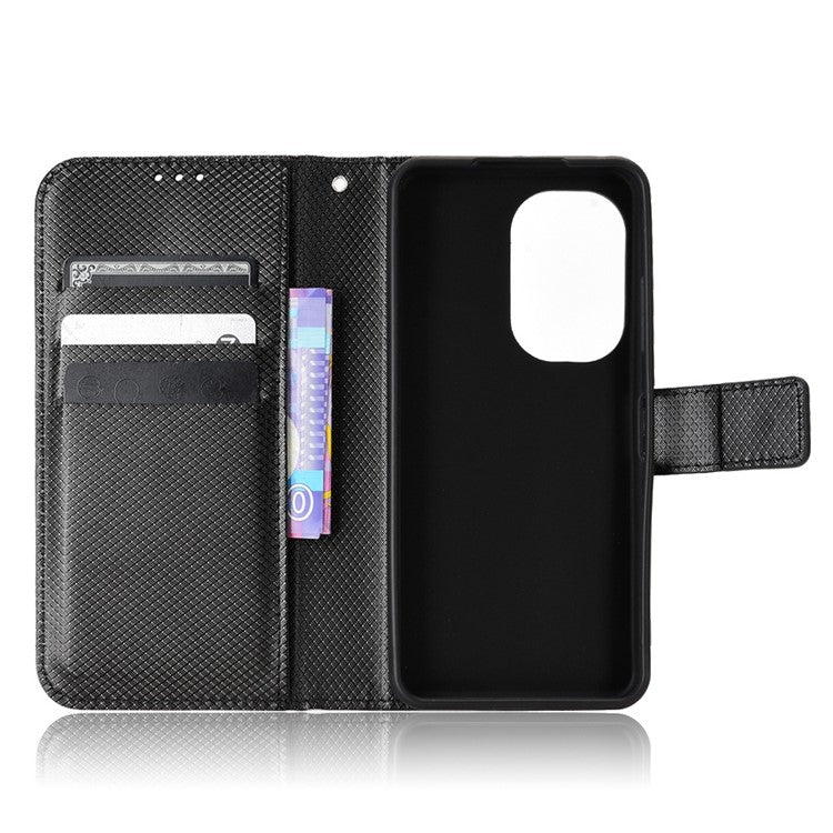 For Asus Zenfone 10 5G / 9 5G Diamond Texture Phone Flip Wallet Case Anti-shock Scratch-resistant PU Leather Cell Phone Cover with Strap - Black